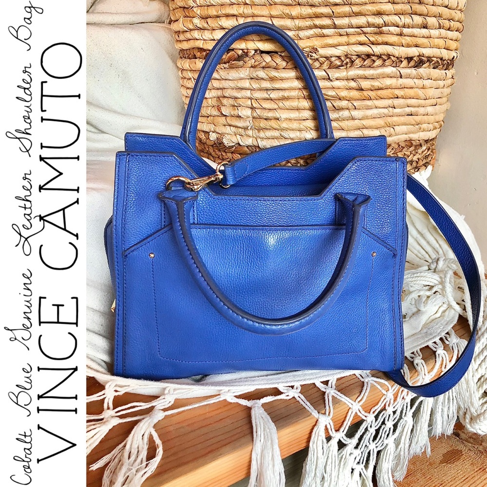 Vince Camuto Cobalt Blue Genuine Leather Shoulder Bag